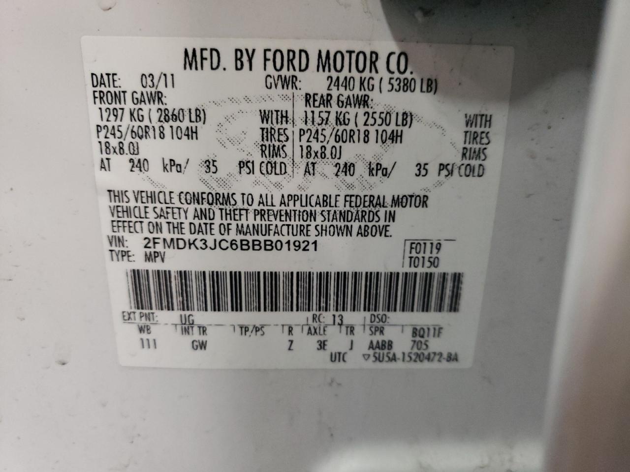 2FMDK3JC6BBB01921 2011 Ford Edge Sel