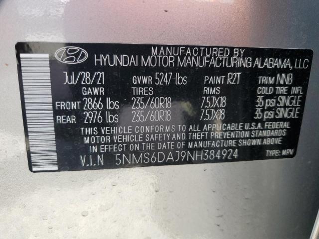 2022 Hyundai Santa Fe Sel VIN: 5NMS6DAJ9NH384924 Lot: 54199464