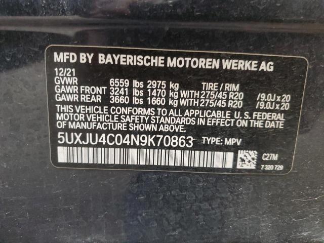 2022 BMW X5 M50I VIN: 5UXJU4C04N9K70863 Lot: 55183284