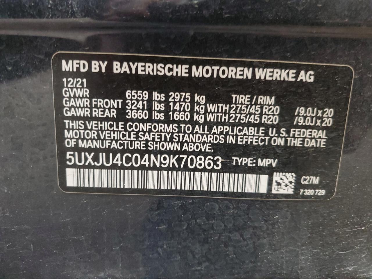 5UXJU4C04N9K70863 2022 BMW X5 M50I