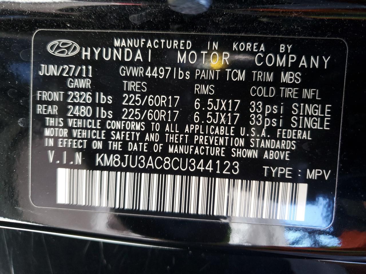 KM8JU3AC8CU344123 2012 Hyundai Tucson Gls