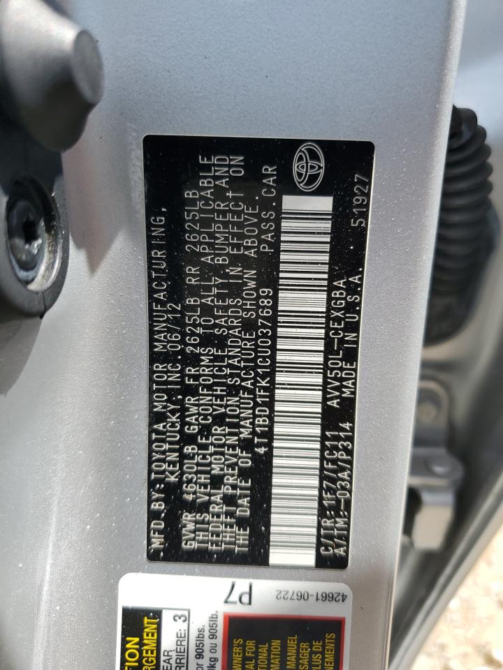 4T1BD1FK1CU037689 2012 Toyota Camry Hybrid