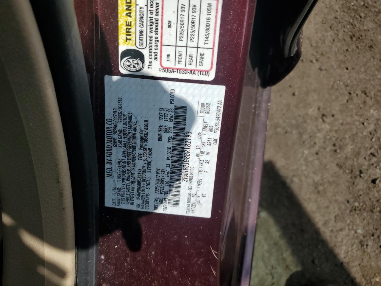 3FAHP0JG8BR182193 2011 Ford Fusion Sel