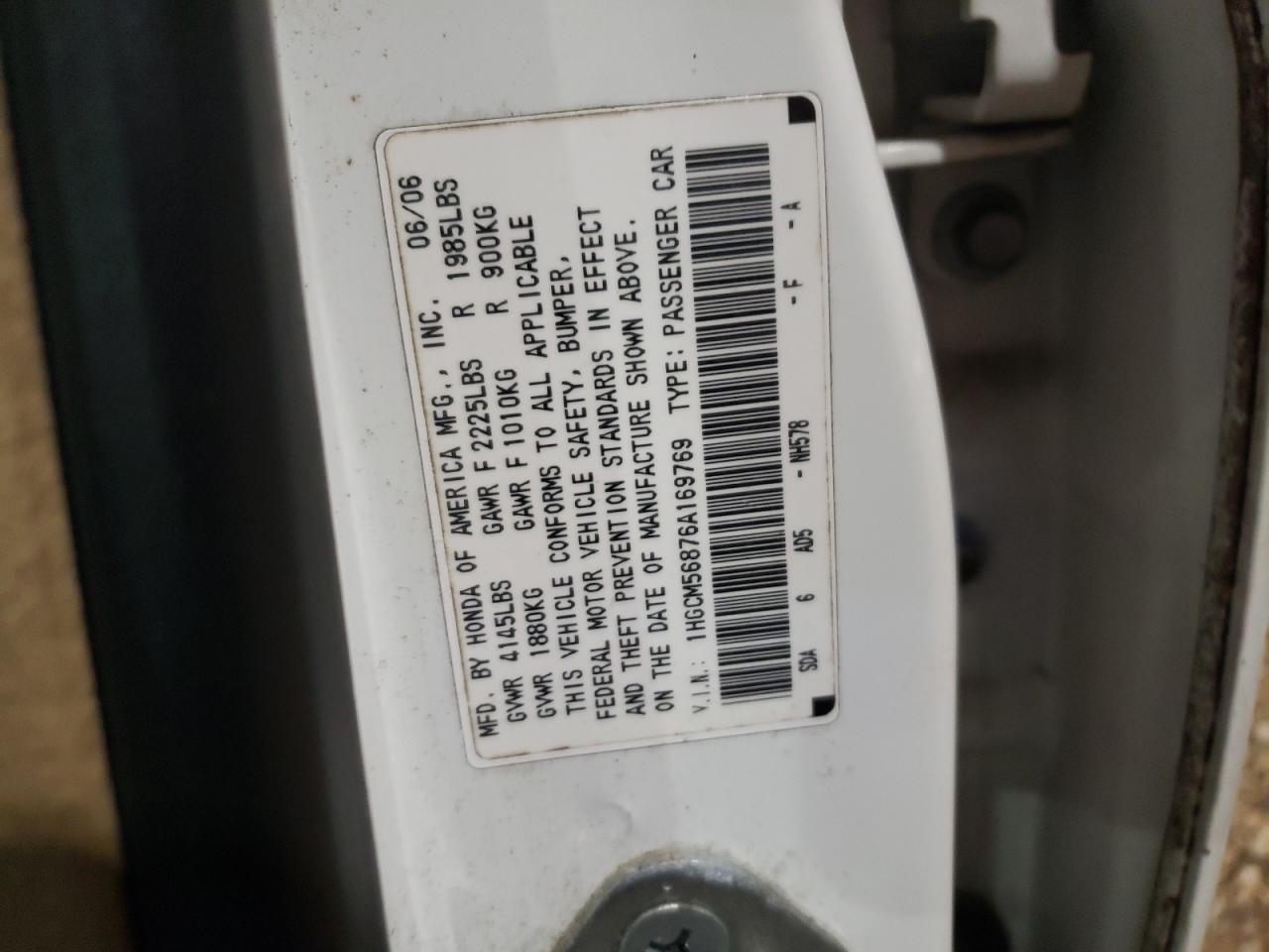 1HGCM56876A169769 2006 Honda Accord Ex