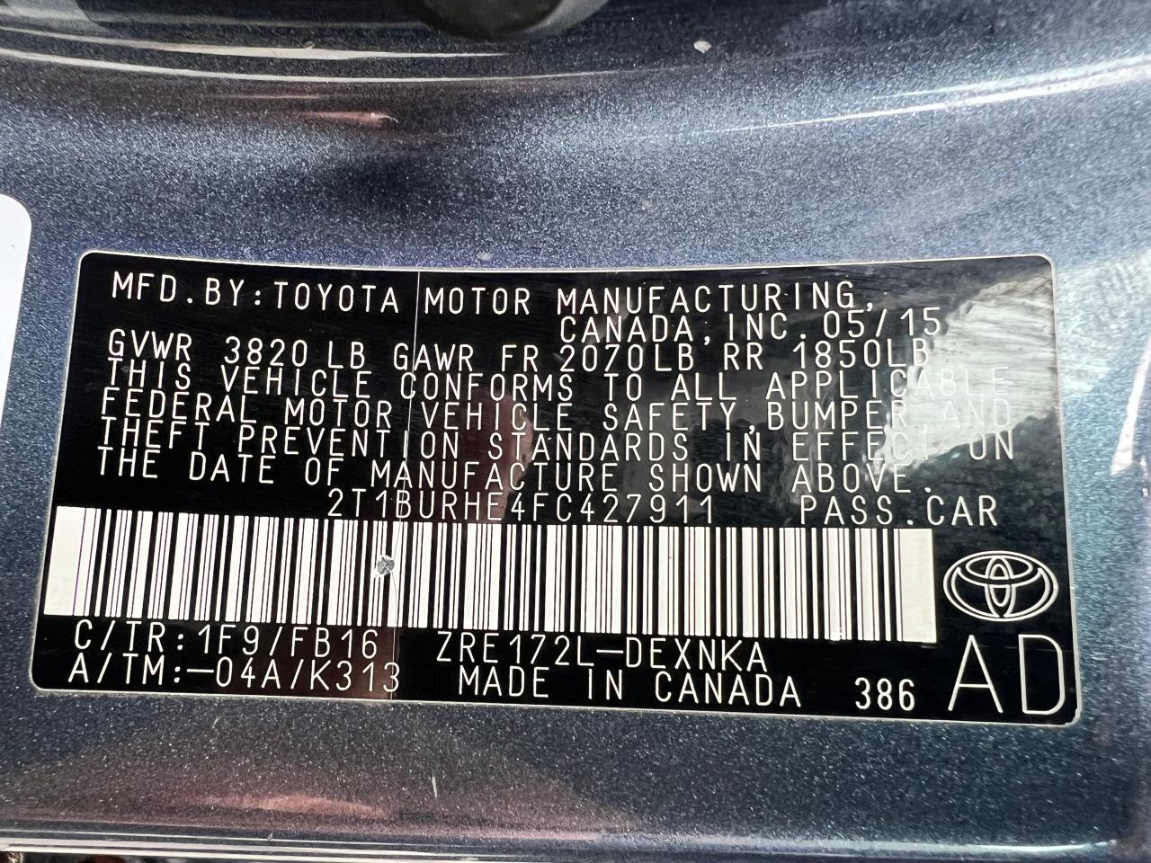 2T1BURHE4FC427911 2015 Toyota Corolla L