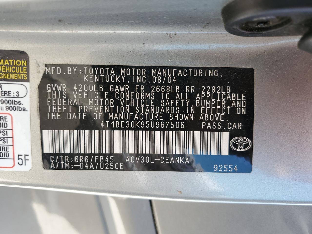 4T1BE30K95U967506 2005 Toyota Camry Le