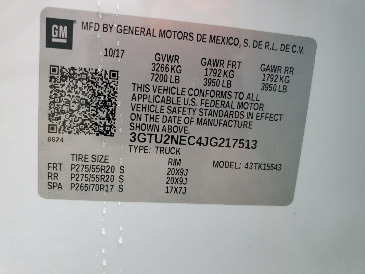 3GTU2NEC4JG217513 2018 GMC Sierra K1500 Slt