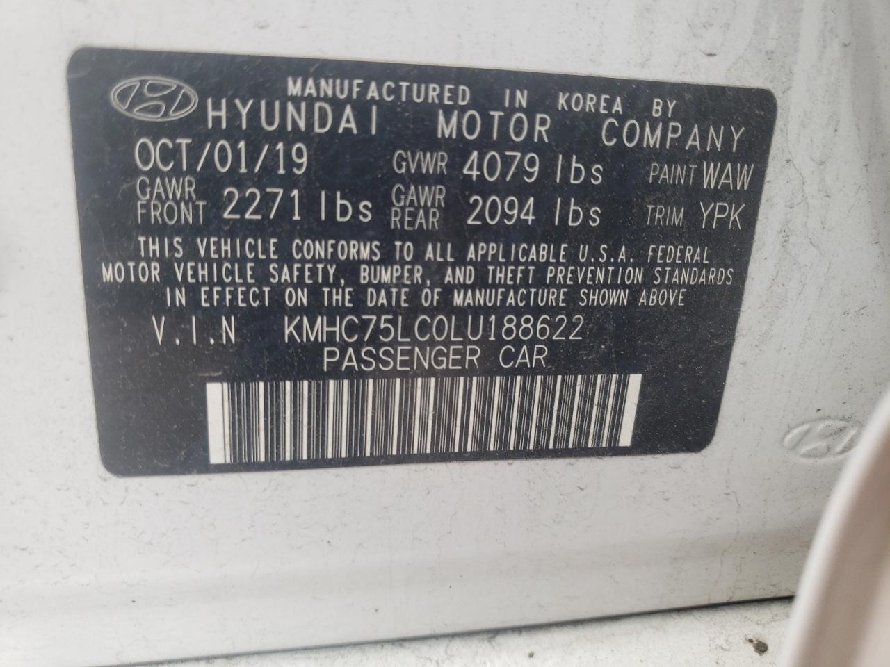 KMHC75LC0LU188622 2020 Hyundai Ioniq Se