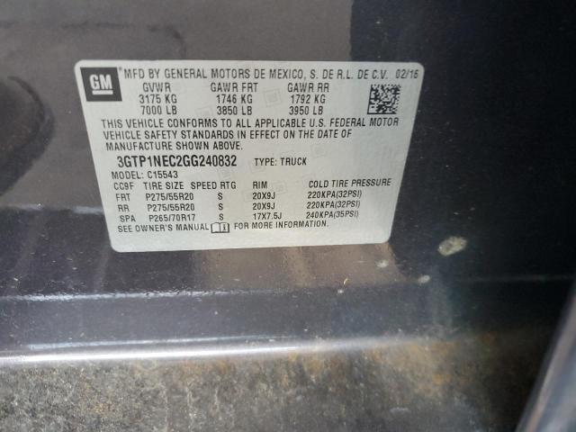 2016 GMC Sierra C1500 Slt VIN: 3GTP1NEC2GG240832 Lot: 55870294