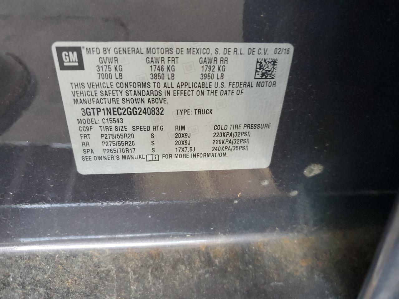 3GTP1NEC2GG240832 2016 GMC Sierra C1500 Slt