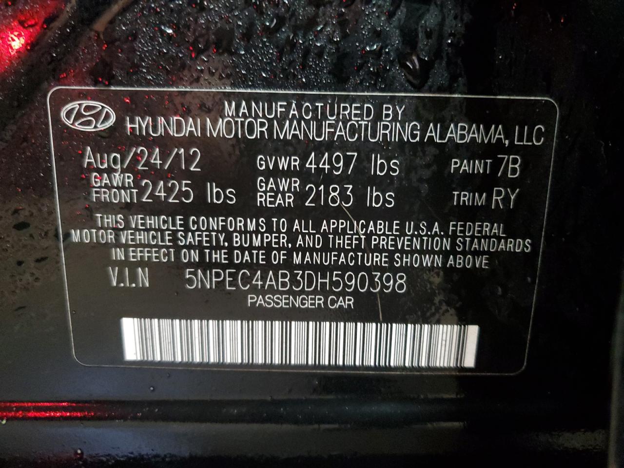 5NPEC4AB3DH590398 2013 Hyundai Sonata Se
