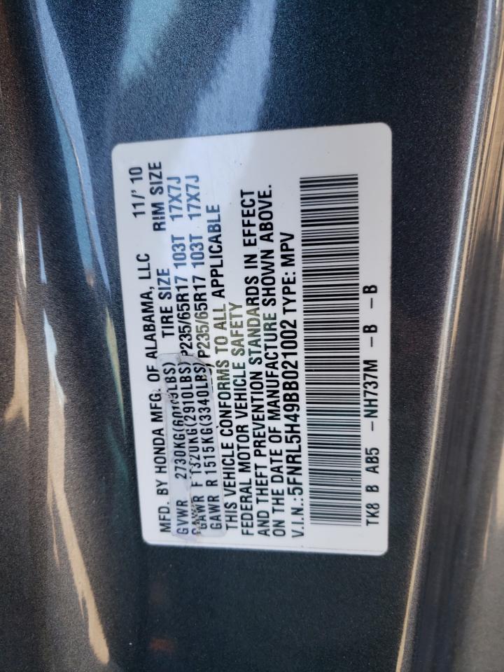 5FNRL5H49BB021002 2011 Honda Odyssey Ex