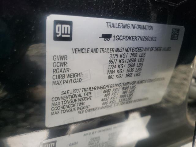 2022 Chevrolet Silverado K1500 Lt-L VIN: 1GCPDKEK7NZ501611 Lot: 55133974