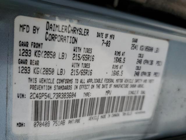 2003 Chrysler Town & Country Lxi VIN: 2C4GP54L73R383604 Lot: 53657034