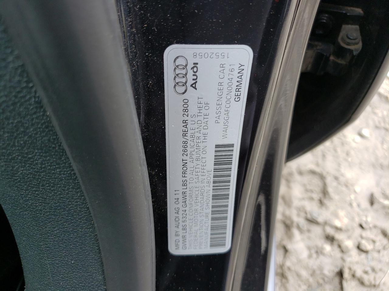 WAUSGAFC0CN004761 2012 Audi A7 Prestige