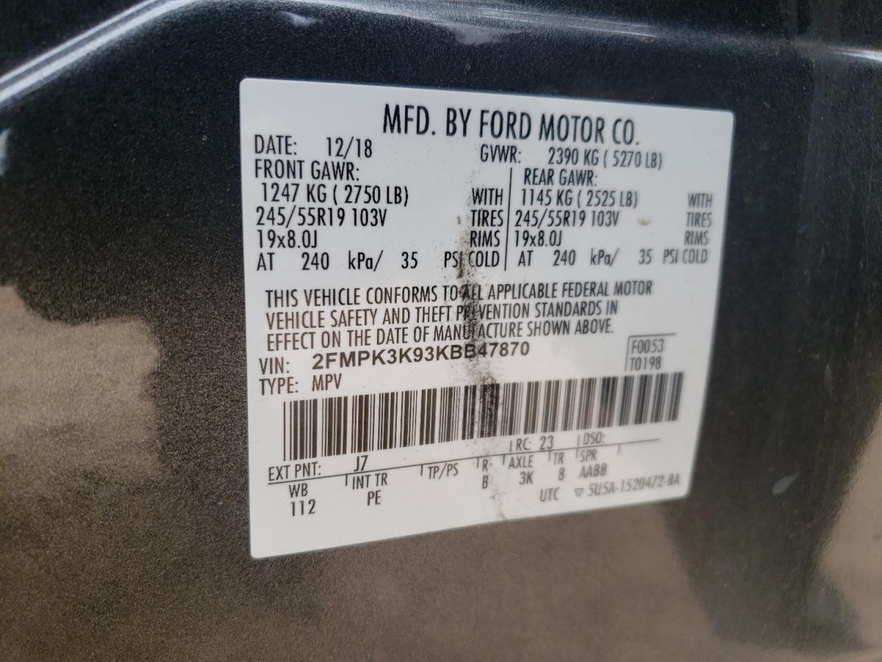 2FMPK3K93KBB47870 2019 Ford Edge Titanium