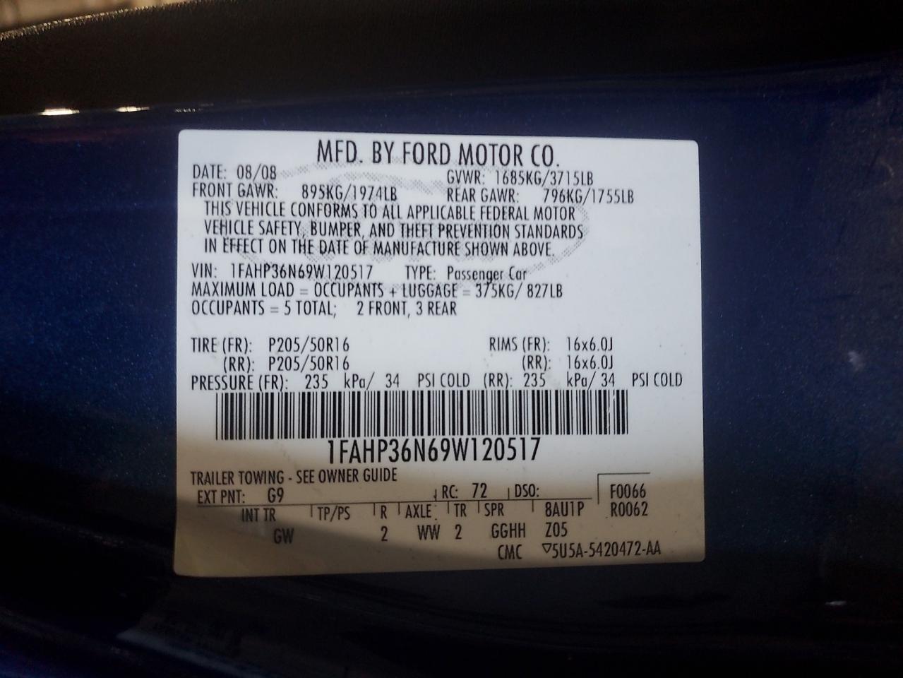 1FAHP36N69W120517 2009 Ford Focus Ses
