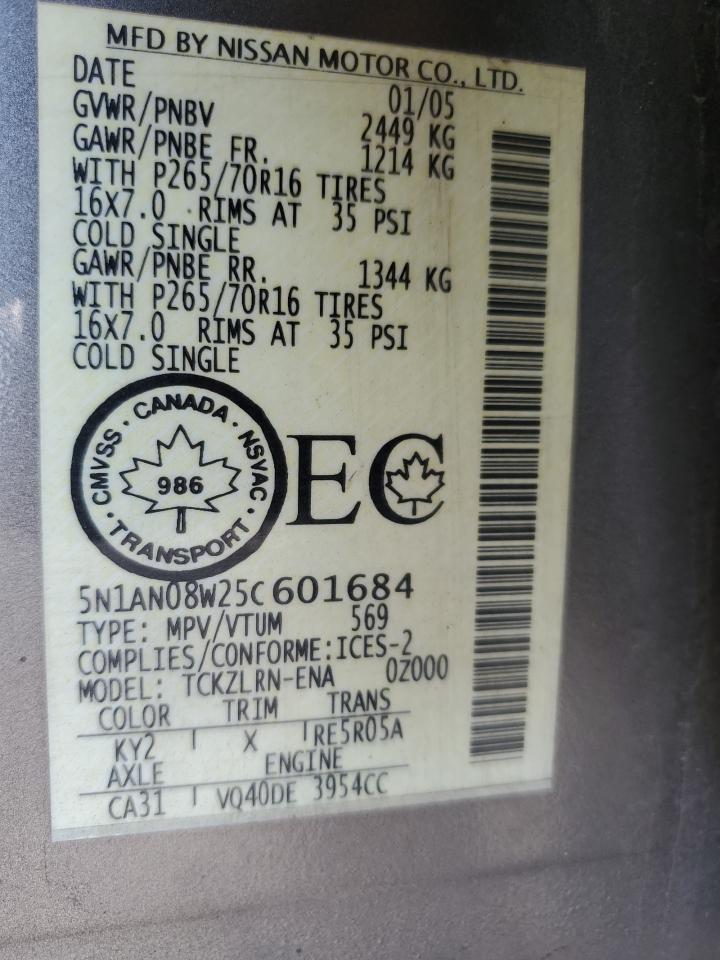 5N1AN08W25C601684 2005 Nissan Xterra Off Road