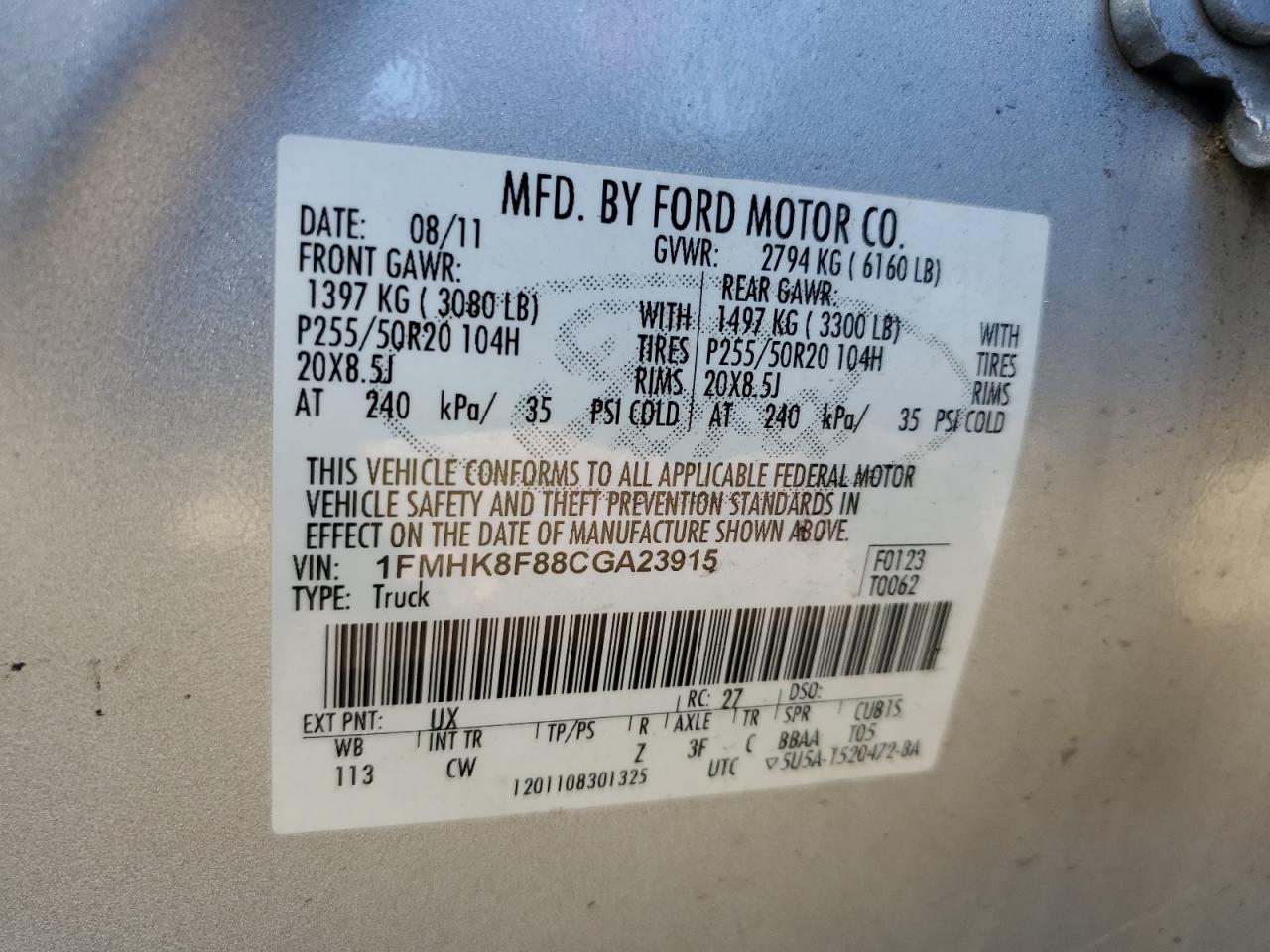 1FMHK8F88CGA23915 2012 Ford Explorer Limited