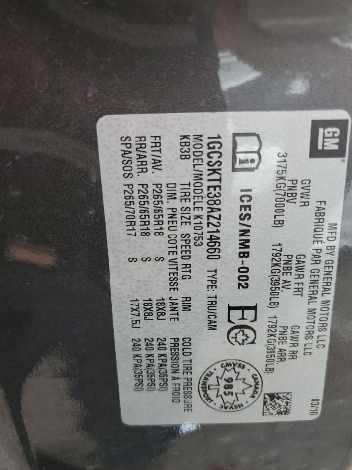 1GCSKTE38AZ214660 2010 Chevrolet Silverado K1500 Ltz