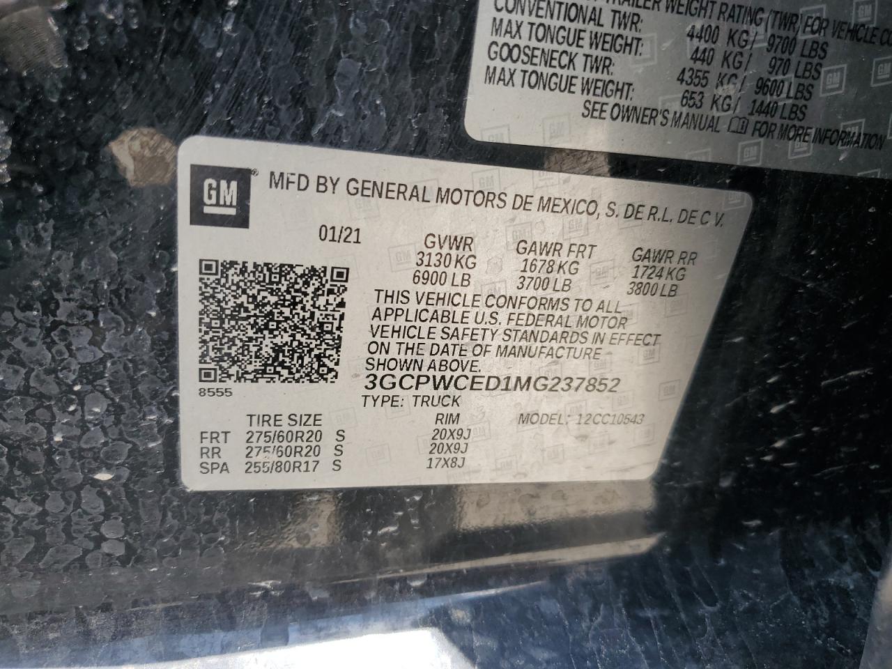 3GCPWCED1MG237852 2021 Chevrolet Silverado C1500 Lt