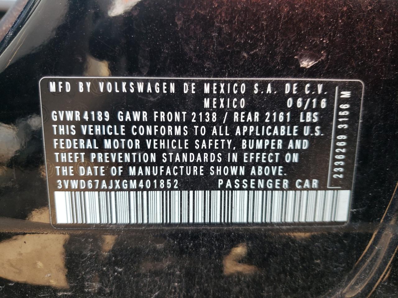 3VWD67AJXGM401852 2016 Volkswagen Jetta Se