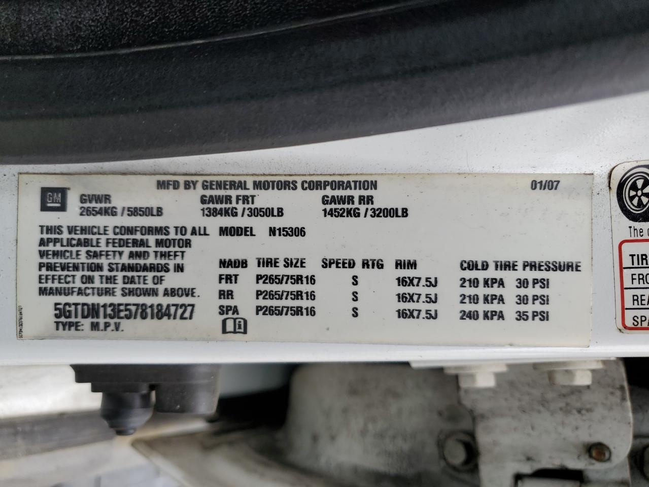 5GTDN13E578184727 2007 Hummer H3