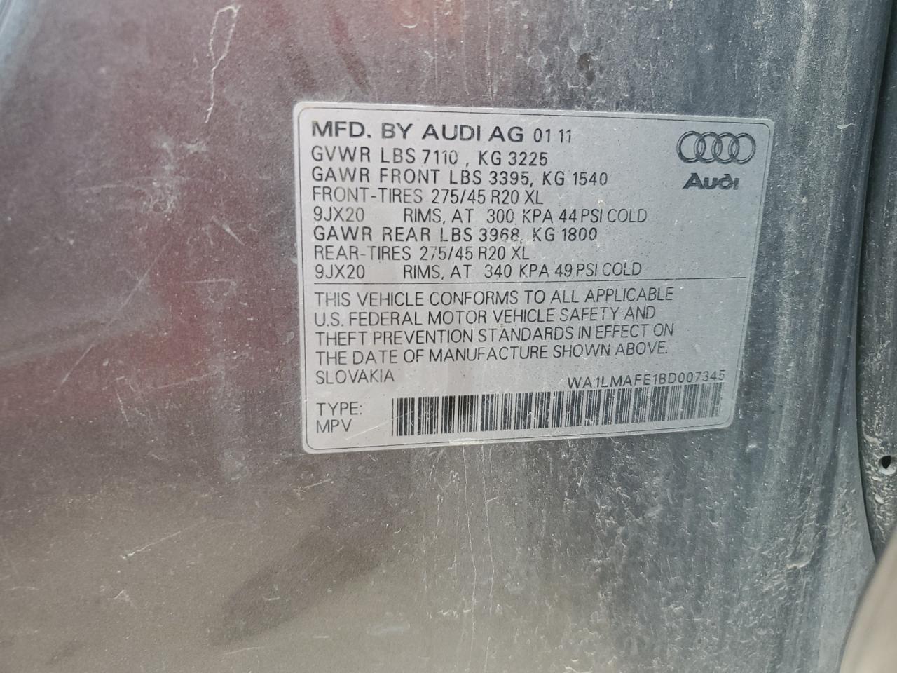 WA1LMAFE1BD007345 2011 Audi Q7 Premium Plus