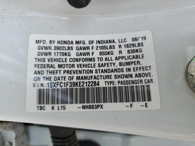 VIN 19XFC1F39KE212284 2019 HONDA CIVIC no.12