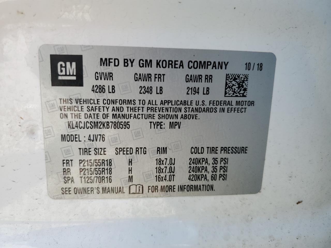 KL4CJCSM2KB780595 2019 Buick Encore Essence