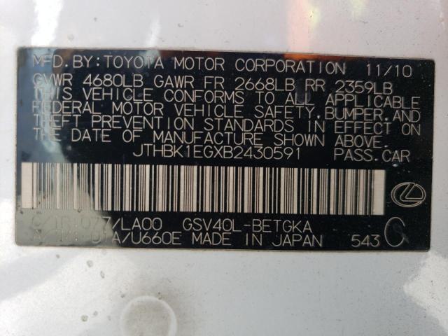 2011 Lexus Es 350 VIN: JTHBK1EGXB2430591 Lot: 56156414