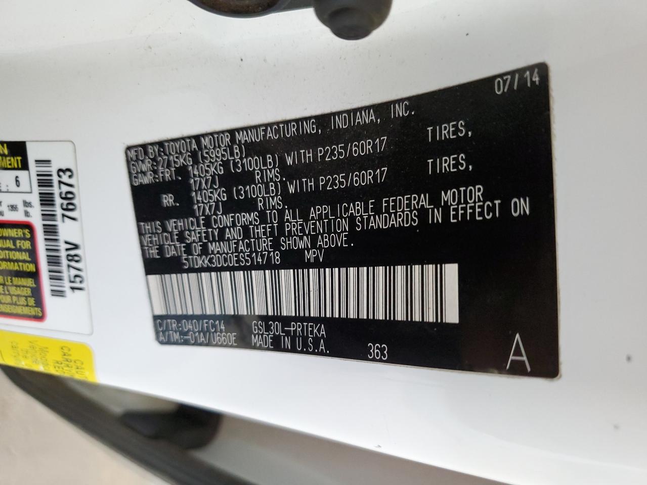 5TDKK3DC0ES514718 2014 Toyota Sienna Le