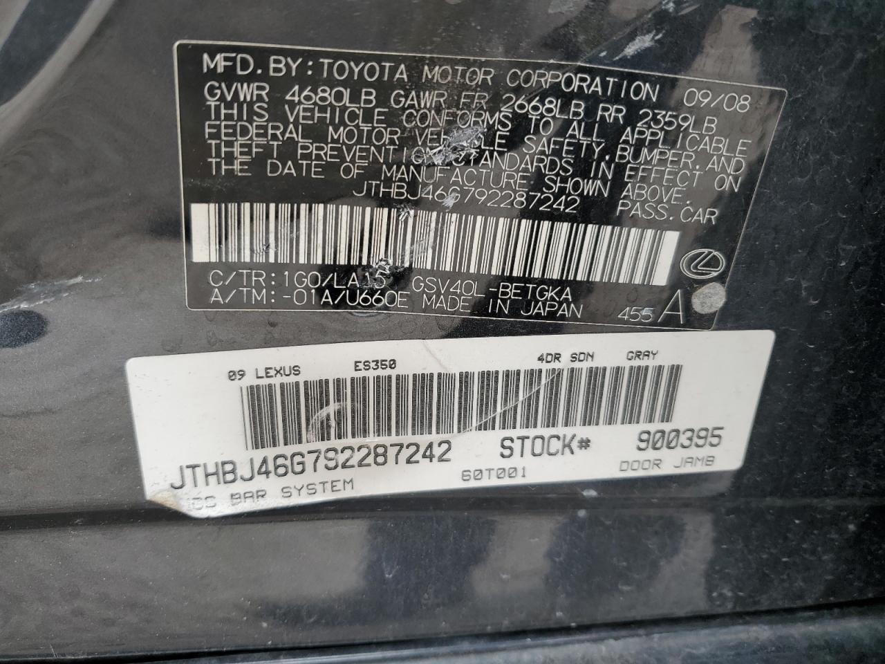 JTHBJ46G792287242 2009 Lexus Es 350