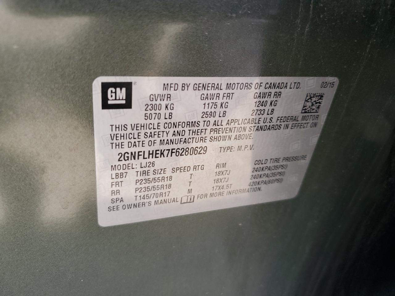 2GNFLHEK7F6280629 2015 Chevrolet Equinox Ltz