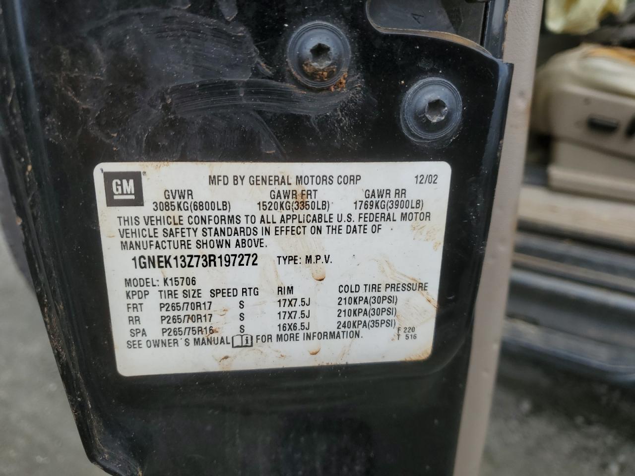 1GNEK13Z73R197272 2003 Chevrolet Tahoe K1500