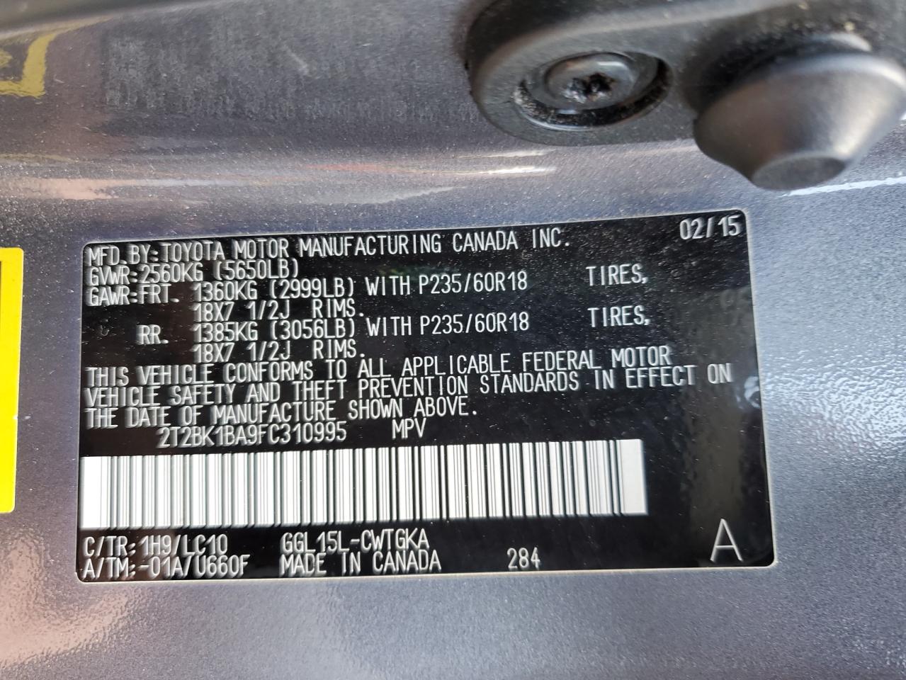 2T2BK1BA9FC310995 2015 Lexus Rx 350 Base