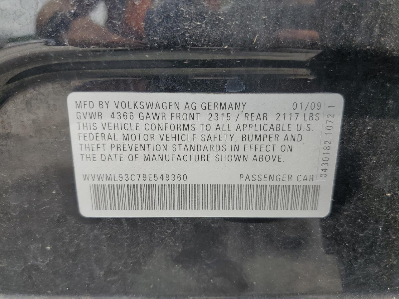 WVWML93C79E549360 2009 Volkswagen Cc Sport