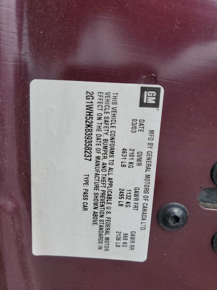 2G1WH52K839358237 2003 Chevrolet Impala Ls