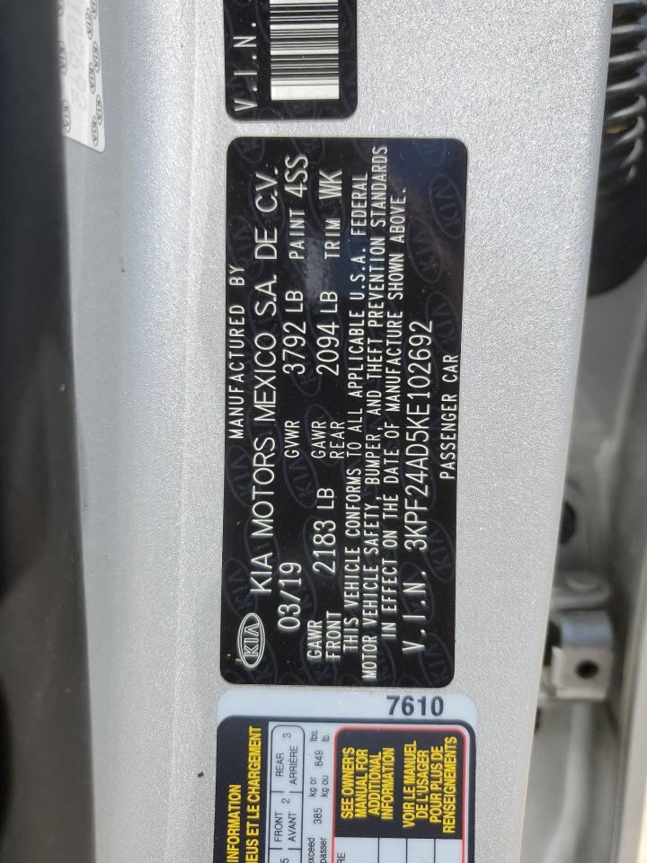 3KPF24AD5KE102692 2019 Kia Forte Fe