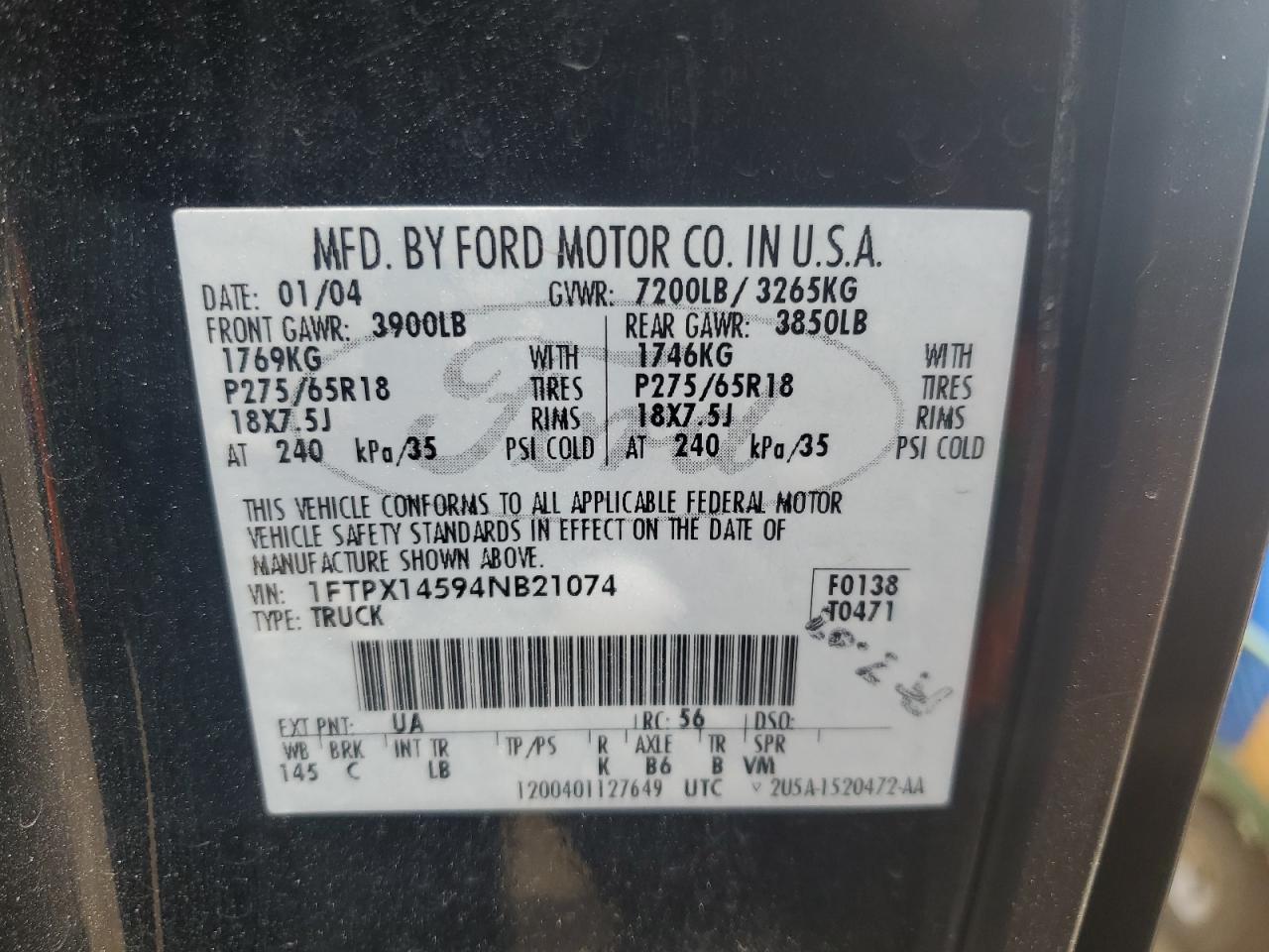 1FTPX14594NB21074 2004 Ford F150