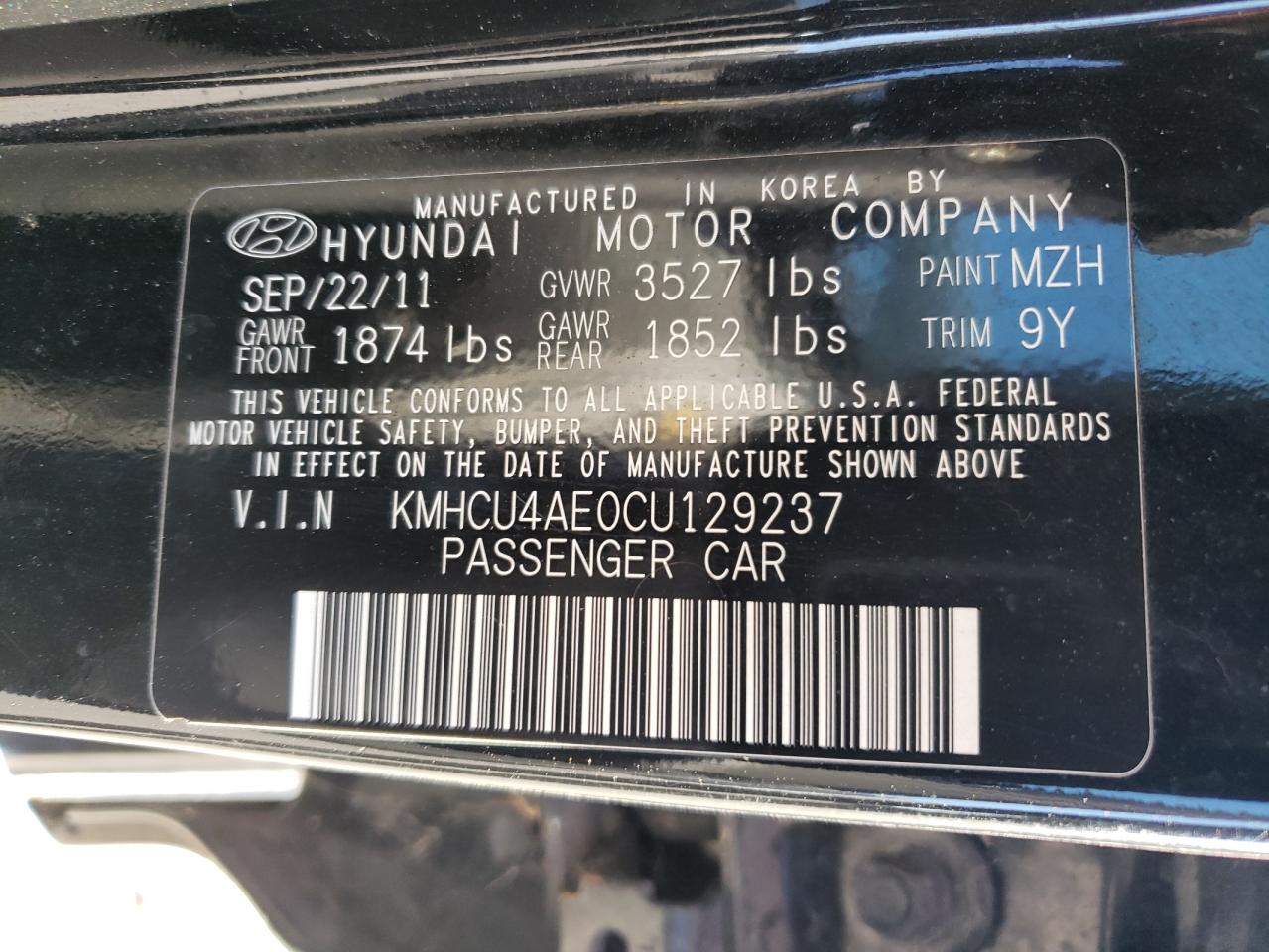 KMHCU4AE0CU129237 2012 Hyundai Accent Gls