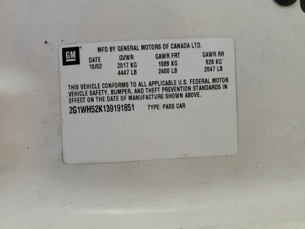 2G1WH52K139191851 2003 Chevrolet Impala Ls