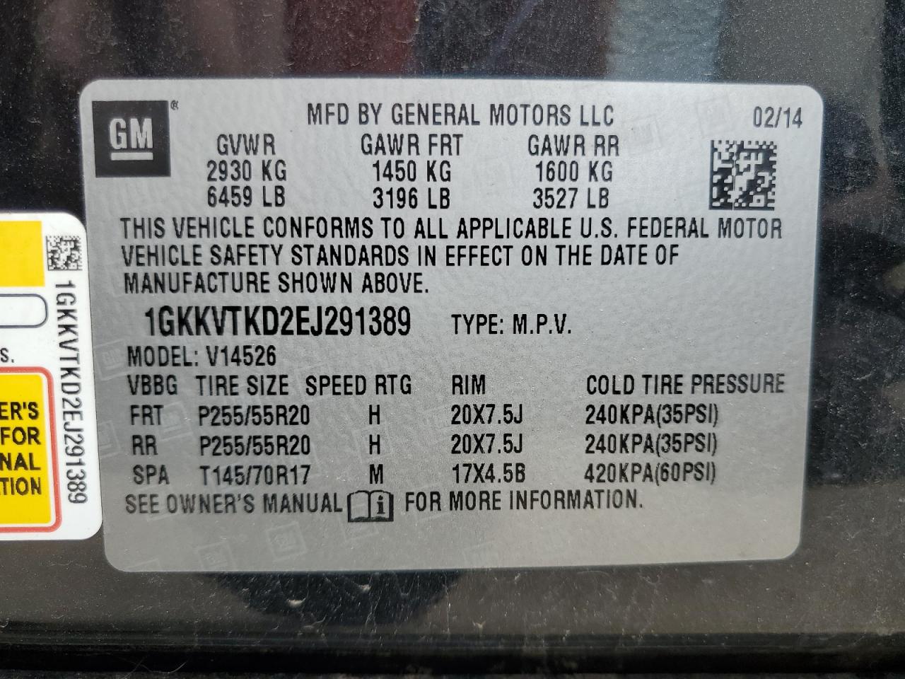 1GKKVTKD2EJ291389 2014 GMC Acadia Denali