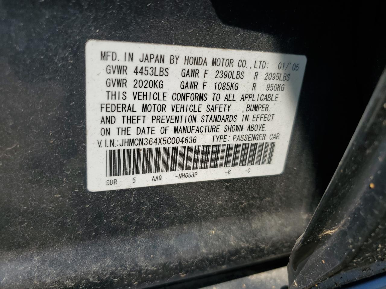 JHMCN364X5C004636 2005 Honda Accord Hybrid