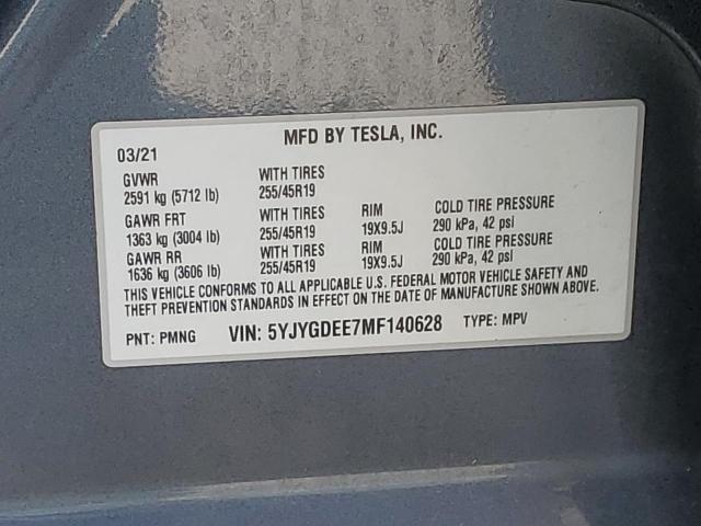 2021 Tesla Model Y VIN: 5YJYGDEE7MF140628 Lot: 55812074