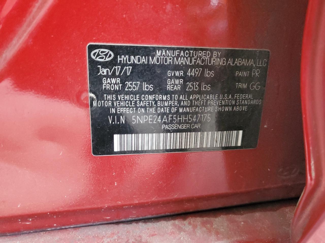 5NPE24AF5HH547175 2017 Hyundai Sonata Se