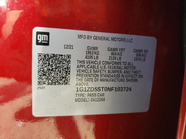 2022 Chevrolet Malibu Lt VIN: 1G1ZD5ST0NF103724 Lot: 53701734