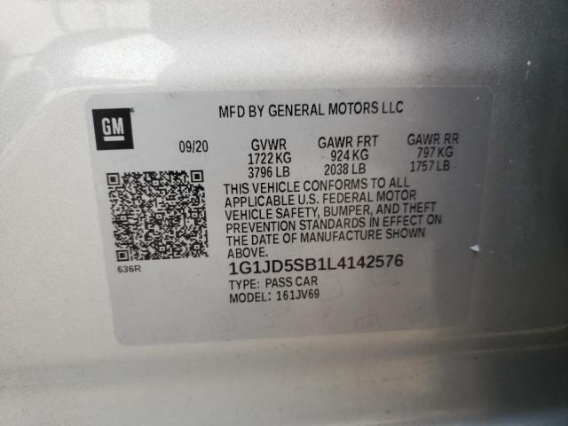 2020 Chevrolet Sonic Lt VIN: 1G1JD5SB1L4142576 Lot: 56330414