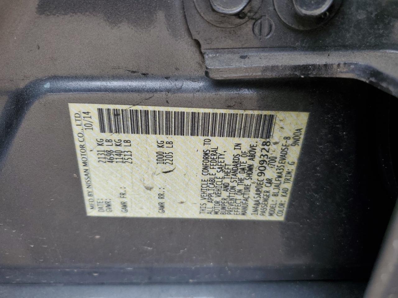 1N4AA5AP0EC909328 2014 Nissan Maxima S