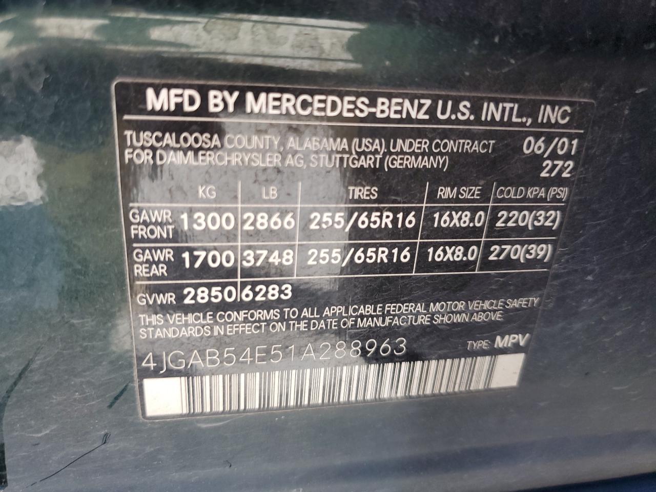 4JGAB54E51A288963 2001 Mercedes-Benz Ml 320